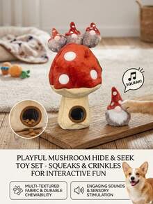 PETSIN Red Mushroom 3-In-1 Squeaky Dog Toy, Interactive Plush Chew Toy For Dogs, Dog Enrichment Toy For Mental Stimulation And Boredom Relief, Durable Training And Puzzle Toy For Puppies Small Medium Large Dogs - Red mushroom one-to-three set - View 2