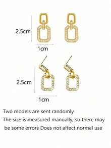 Clariva 1 Pair Of Vintage-Style Diamond-Studded Geometric Earrings, Two Types Of Earrings Will Be Sent Randomly - Yellow Gold - View 8