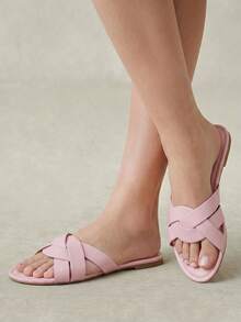 Styleloop Sandalias tipo chanclas cruzadas para mujer, estilo vacacional fresco, casual y cómodo para la playa - Rosa 01 - Ver 2