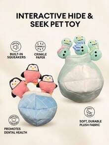 PETSIN Penguin3-In-1Snowman 3-In-1 Squeaky Dog Toy, Interactive Plush Chew Toy For Dogs, Durable Stuffed Dog Enrichment Toy For Aggressive Chewers, Soft Fabric Training Toy For Mental Stimulation And Boredom Relief - Multicolor - View 2