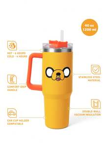 ADVENTURE TIME X SHEIN 1個 40盎司附手柄保溫杯，真空隔熱水瓶，不鏽鋼旅行馬克杯，車用杯 - 黃色 - 查看 2