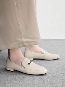CUCCOO BIZCHIC 女款方頭低跟米色平底鞋，舒適百搭樂福鞋，適合上班通勤與日常穿著，輕便休閒女鞋 - 阿凡達米白42~! - 查看 4