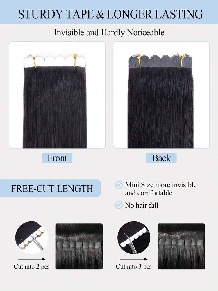 16Inch 40G Mini Six-LobeTape-In Hair Extensions,Tape In Hair Extensions 10pcs/Pack,Real Human Hair,Invisible Skin Weft,Natural Blend Comfortable Wear Less Visible,Instant Volume & Length,Natural Look,Easy Application,Women,Halloween Cosplay - Multicolor - View 6