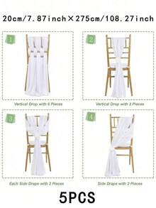 10pcs Elegant White Chiffon Chair Back Sash Set, Corridor Wedding Chair Back Decor, Church Banquet Ceremony Reception Chair Set, Photography Props, Birthday Party Home Decor - White - View 9