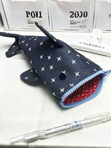1PC Large Capacity Durable Lightweight Portable Waterproof Tear Resistant Zippered Cute Playful Star Shark Pattern Coin Purse Pencil Case Stationery Organizer Bag For School Office Teens Students Back To School Gift Essentials Home Travel - Single Piece - View 4