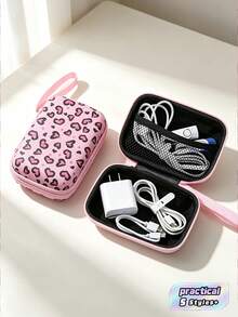 1pc Compact Shockproof Zipper Eva Durable Storage Pouch Lovely Heart Star Mushroom Print Earbud Cord Charger Organizer Bag For Outdoor Trip Daily Use Portable Travel Electronic Accessory Case - Multicolor - View 2