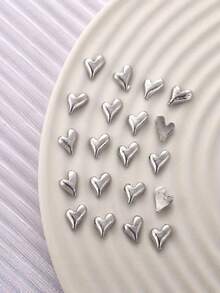 30PCS Silver Metal 3D Sparkling Bling Heart Shape Nail Art Charms Rhinestones With Flat Back DIY Embellishments For Acrylic Nails Manicure Salon Party Wedding Daily Use Decoration Gift For Women - peach heart - View 3