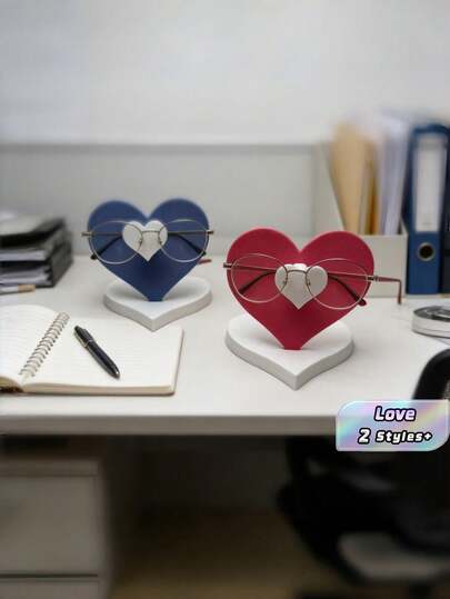 1PC Standard Size Compact Plastic Durable Lightweight Nonslip Scratch Resistant Easy Clean 3D Printed Heart Shaped Love Pattern Red Blue Color Glasses Eyeglass Case Display Stand Holder Organizer For Valentine Gift Living Room Bedroom Office Desk