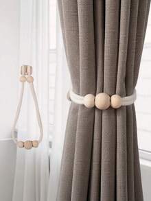 2PCS Standard Size Natural Wood Magnetic Curtain Tieback Holders No Drilling Required Strong Magnet Clips With Hanging Rope For Window Sheer Drapes Blinds Decorative Storage Organizer For Living Room Bedroom Office Home Decor Accent Essential - pair - View 3