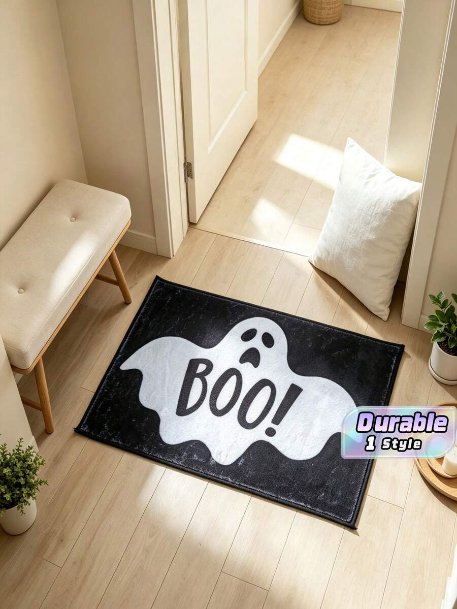 Halloween Imitation Cashmere Doormat, Wear-Resistant Entryway Floor Mat, Easy Care Decorative Rug For Living Room - A - View 1