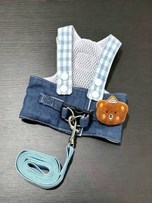 Denim Dog Harness Leash Set With Cute Sun Hat, Adjustable Pet Vest Harness For Small Medium Dogs Cats, Summer Walking Outdoor Pet Supplies - Multicolor - View 7