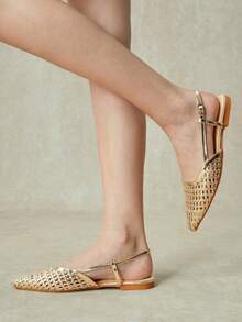 Styleloop Ladies Pointed Real Woven Splicing Daily Travel Casual Versatile Fashion Sandals Flat - Gold 1 - View 10