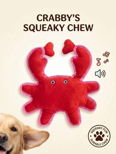 PETSIN Squeaky Crab Dog Toy For Medium & Large Dogs, Interactive Plush Dog Toy For Aggressive Chewers, Durable Stuffed Chew Toy With Soft Fabric, Dog Enrichment Toy For Mental Stimulation And Boredom Relief, Fetch, Tug And Indoor Play Pet Toy