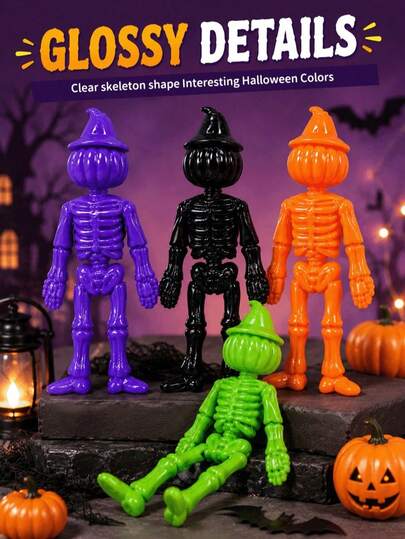 Muroi Mono 5/10/20/30pcs Halloween Stretchy Skeleton Toys, Sticky Hands, Stretchy Pumpkin Man Halloween Party Favors, Squish Toys, Happy Halloween Goody Bag Fillers, Halloween Sticky Toys For Kids, Random