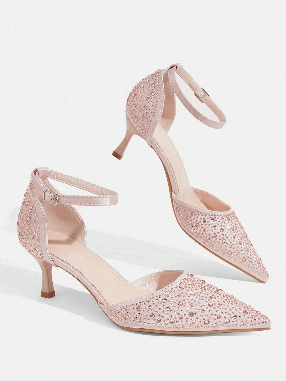CUCCOO TILAWA Women Shoes Pointed Stiletto Apricot Rhinestone Ankle Strap Sexy Fashion Gorgeous Banquet Party Ladies High Heel Shoes Hollow Women's Shoes Fall Shoes