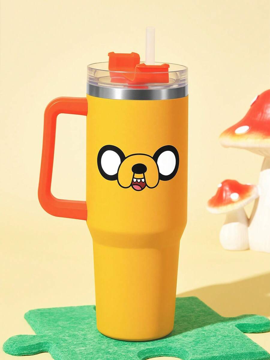 ADVENTURE TIME X SHEIN 1個 40盎司附手柄保溫杯,真空隔熱水瓶,不鏽鋼旅行馬克杯,車用杯 - 黃色 - 查看 1