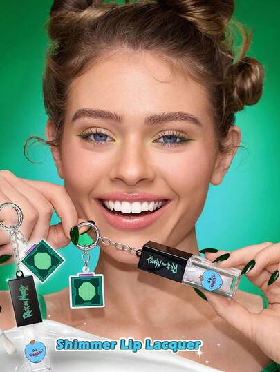 Rick and Morty X SHEIN 1pc Silver Shiny Pearlescent Pendant Lip Gloss, Silky Moisturizing Lip Glaze, Can Be Layered/Worn Alone, Creates Glass Lip Shine