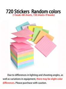 SHEIN Lined Sticky Notes Pad, 240/480/720 Pcs Restickable Striped Memo Flags For Books, Office, School & Study, Assorted Colors - Self-Adhesive Page Markers - Multicolor - View 10