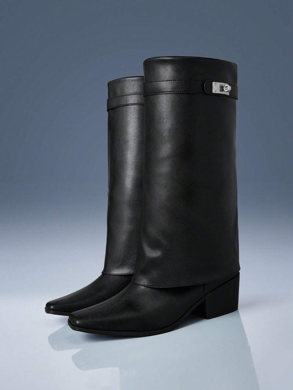 CUCCOO GRLICON 2026 New Thick Heel High Tube Elastic Slip-On Women's Boots Fashionable Natural Wrinkled Western Boots Fall Boots
