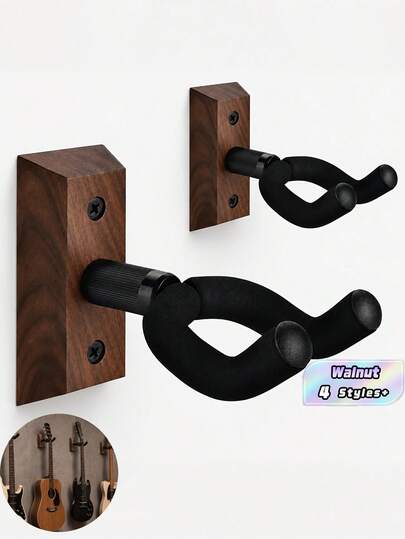 1/2/3/4 piezas Soporte de pared en forma de U ajustable de nogal negro sólido, gancho para colgar guitarra, fácil de instalar, resistente, estante de madera dura para guitarra acústica, eléctrica y bajo, para estudio en casa, sala de música, regalo de Navidad, Día del Padre, cumpleaños para hombres, accesorios imprescindibles para guitarra