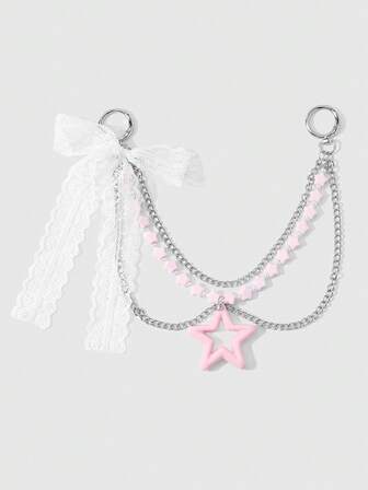 Anime 1 Dolce e delicato versatile rosa fatto a mano con perline a forma di stella, fiocco + cuore sfumato, ciondolo fai-da-te per telefono cellulare, portachiavi, ciondolo per borsa, regalo per le vacanze.
