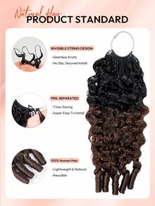 Boho Braids Brumese Curly 60g 50股女性用人髮鉤編髮 14-22英吋 100% Remy 人髮捲束 預分束隱形 Miracle Knots 羽毛鉤編人髮 波希米亞接髮 漸層色 T1B/4# - S1B/4 - 查看 6