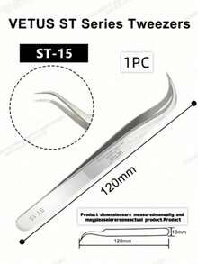 1PC Vetus ST Series Silver Pointed Tweezers, Stainless Steel Straight And Angled Tweezers For Eyelash Extensions, Available Models: ST-10/11/12/14/15/16/17 - Silver - View 16