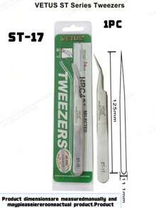 1PC Vetus ST Series Silver Pointed Tweezers, Stainless Steel Straight And Angled Tweezers For Eyelash Extensions, Available Models: ST-10/11/12/14/15/16/17 - Silver - View 19