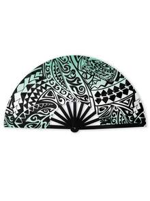 1PC Large Polyester Folding Fan Print Handheld Shake Fan Stage Performance Party Gathering Decoration Summer Beach Luau Tiki Hula Dance Prop Lightweight Durable Portable Windy Cooling Hawaiian Tropical Style Boho Decor Festival Event - multicolor - View 5
