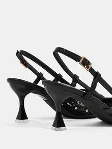 CUCCOO TILAWA Pointed Toe Breathable Mesh Hollow Bow Backless Fashionable Versatile Sexy Fairy Party Commute Black High Heels - Black - View 6