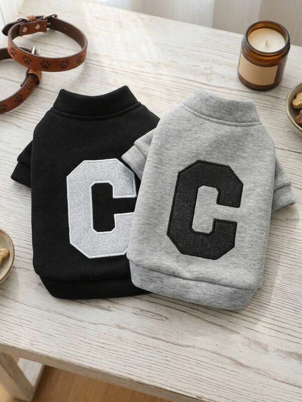 PETSIN 1pc Embroidered Letter C Pet Hoodie, A Casual And Comfortable Cat And Dog Universal Clothing, Suitable For Daily Home, Walking Dogs, Picnicking And Taking Photos