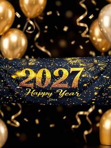2026/2027 新年快樂橫幅 金色數位風 彩色紙碎派對背景布 黑白慶祝裝飾 多用途 室內外適用 居家辦公室婚禮 - 彩色 - 查看 10