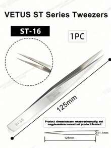 1PC Vetus ST Series Silver Pointed Tweezers, Stainless Steel Straight And Angled Tweezers For Eyelash Extensions, Available Models: ST-10/11/12/14/15/16/17 - Silver - View 18