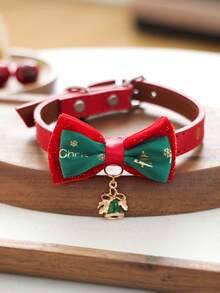 PETSIN 1pc Cat And Dog Universal Holiday Style Neck Accessory, Christmas Pet Bow Tie Collar, Adjustable Cat And Dog Collar, Santa Claus Christmas Tree Snowflake Pendant, Holiday Party Small Pet Decoration Accessory - Multicolor - View 9