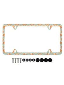 1PC Vintage Fan Shape Printed Aluminum License Plate Frame Rustproof Waterproof Weather Resistant Fade Resistant Durable Car Exterior Accessories Universal Fit US Standard Auto Tag Holder With Screws Kit Decorative Frame For Vehicle SUV Truck - A - View 4