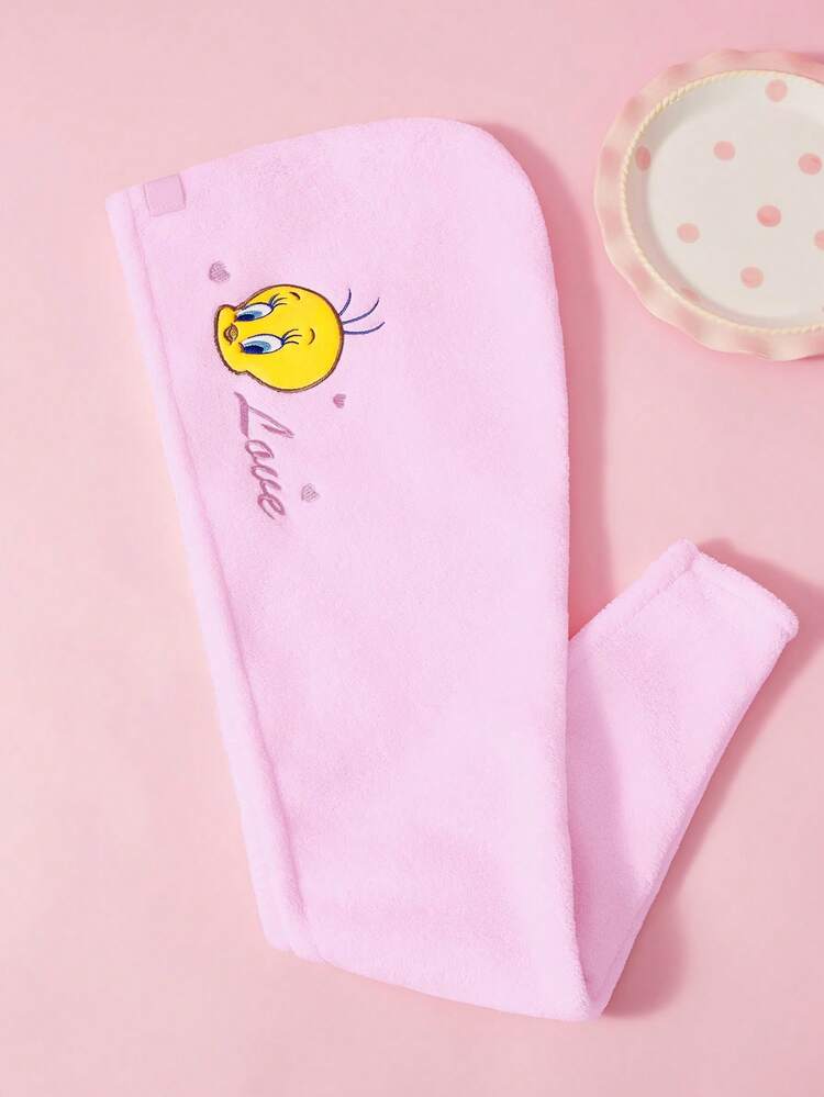 LOONEY TUNES X SHEIN 1 Buah Topi Rambut Penyerap Air Cepat Kering Motif Kartun Bordir, Cocok untuk Berbagai Volume Rambut, Dekorasi Kamar Mandi Rumah Tangga - Berwarna merah muda - View 2