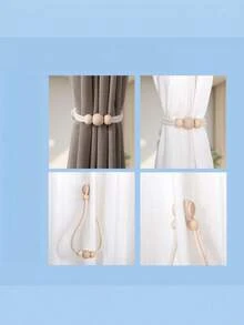 2PCS Standard Size Natural Wood Magnetic Curtain Tieback Holders No Drilling Required Strong Magnet Clips With Hanging Rope For Window Sheer Drapes Blinds Decorative Storage Organizer For Living Room Bedroom Office Home Decor Accent Essential - pair - View 5