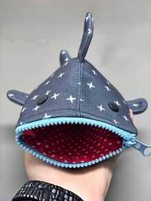 1PC Large Capacity Durable Lightweight Portable Waterproof Tear Resistant Zippered Cute Playful Star Shark Pattern Coin Purse Pencil Case Stationery Organizer Bag For School Office Teens Students Back To School Gift Essentials Home Travel - Single Piece - View 6