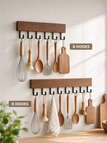 1PC Standard Size Wood Natural Color Durable Rustproof Waterproof Non Slip Wall Mounted Storage Rack With Multiple Hooks And Storage Compartments Space Saving Versatile Organizer For Towels Jackets Hats Bags Keys Entryway Bathroom - Multicolor - View 2