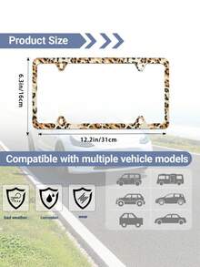 1PC Aluminum Alloy Rustproof Wearproof Scratchproof Fadeproof Universal US Standard Leopard Print License Plate Frame With Screws Caps For Car SUV Truck Pickup Decoration Automotive Accessories - A - View 7