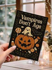 1PC Durable Cardstock With Red Envelope Funny Vampire And Pumpkin Pattern Halloween Greeting Card For Friends Family Adults Celebrate Spooky Season Share Laughter At Party - multicolor - View 4