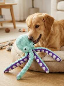 PETSIN Blue Pineapple Octopus Plush Dog Toy With Squeaker, Interactive Pet Chew Toy For Small Dogs & Cats, Funny Crinkle Puppy Toy For Indoor Self Play & Boredom Relief - Blue pineapple grizzled octopus - View 2