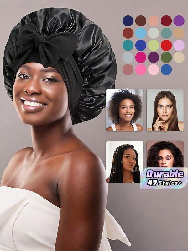 Bonnet de cheveux en satin réglable, bonnet de protection léger anti-frisottis pour le sommeil et la douche pour femmes et hommes, couvre-tête de nuit doux pour la chambre, la salle de bain, l'usage quotidien, le spa, les vacances, les soins personnels et les fournitures de toilettage