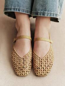 Rosivie Ladies Elegant Hollow Pull Belt Flat Shoes Daily Versatile Fall Shoes - Brown - View 1
