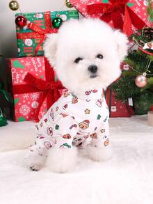 PETSIN 1pc Universal Pet Clothing For Cats And Dogs, Fully Printed With Christmas-Themed Designs - Full-Body Coveralls For Pets, Suitable For Small Dogs At Christmas Parties Or Daily Home Wear, Can Be Layered With Coats For Warmth - Multicolor - View 10