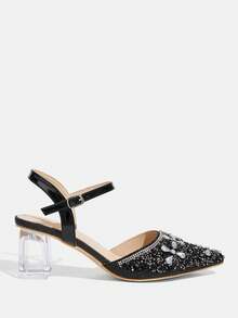 CUCCOO TILAWA Ladies' Fashionable And Elegant Pointed Crystal Heel, Rhinestone Pointed Laser Lace, Women's High-Heeled Shoes, Suitable For Banquets, Parties Fall Shoes - Black - View 3