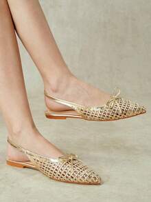Styleloop Ladies Pointed Real Woven Splicing Daily Travel Casual Versatile Fashion Sandals Flat Summer Shoes - Gold 4 - View 12