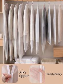 10PCS/5pcs/1pc Garment Dust Cover, Semi‑Transparent Thick Zipper Waterproof Suit Cover, Wedding Dress Protector, Back To School Supply, Wardrobe & Travel Use, Home Storage Organizer, Christmas Housewarming Gift, Clothing Protector, Garment Storage. - White - View 4