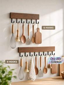 1PC Standard Size Wood Natural Color Durable Rustproof Waterproof Non Slip Wall Mounted Storage Rack With Multiple Hooks And Storage Compartments Space Saving Versatile Organizer For Towels Jackets Hats Bags Keys Entryway Bathroom - Multicolor - View 1