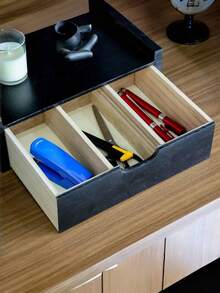 1PC Compact Solid Wood Multifunctional Desk Drawer Organizer Rack With Non Slip Base Scratch Proof Easy Clean Natural Wood Grain Shelf Storage For Kitchen Countertop Office Desktop Home Tidy Holder Stationery Utensils Accessories Small Tools - Multicolor - View 4